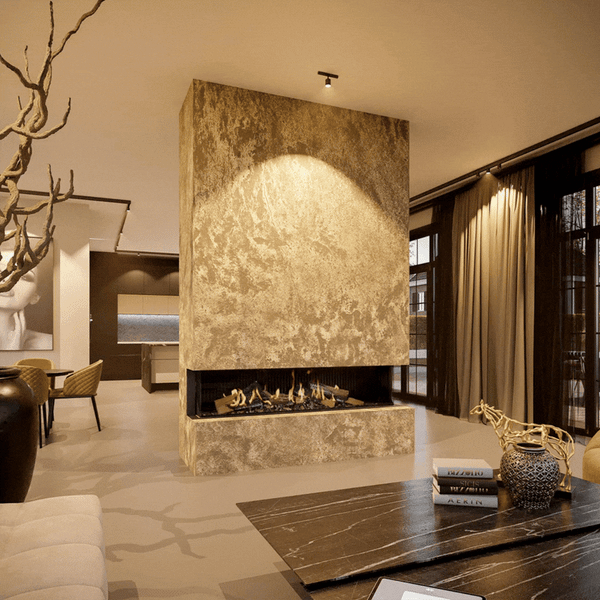 Holographic fireplace in an modern apartment