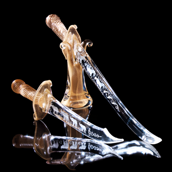 Sword 3 Horses Califfo Gold with Holder Crystal Sculpture