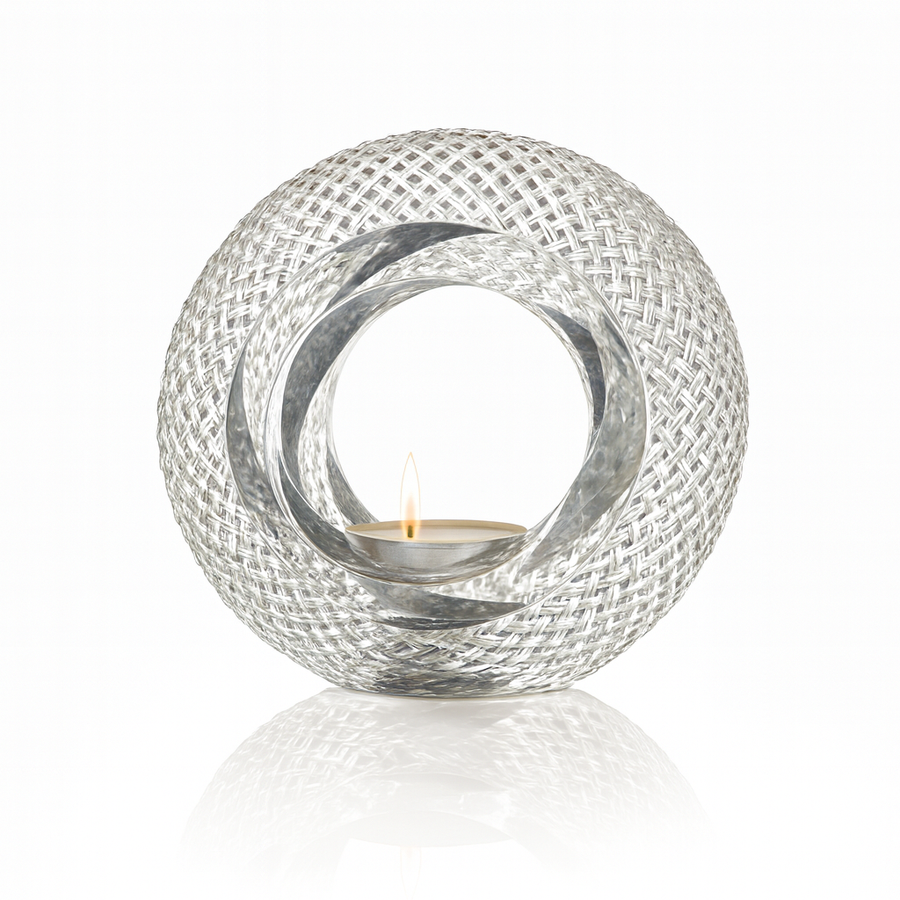 Decorative crystal candle holder with a diamond cut on a white background