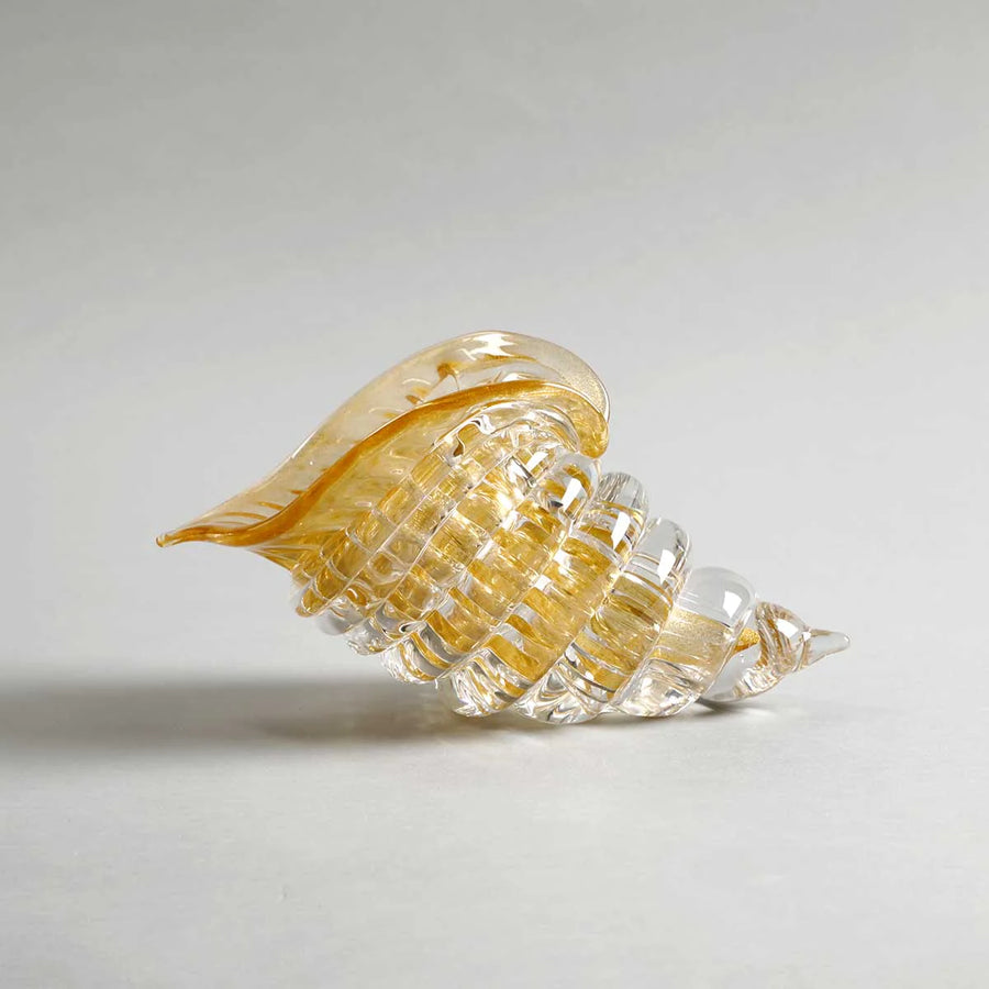 Duccio Di Segna Cornucopia medium sculpture in amber and gold crystal – luxury crystal decor object available at Spacio India