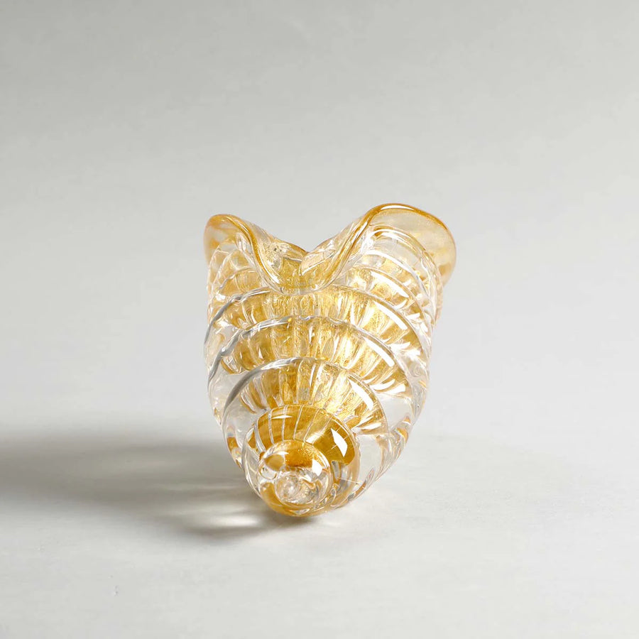 Front view of gold-tinted crystal cornucopia by Duccio Di Segna, collectible decor from Spacio India