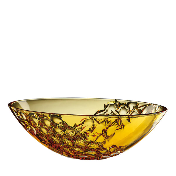 Close-up product image of Duccio Di Segna's Estasi Centro Tavola Ambra crystal bowl in amber. Premium centerpiece now at Spacio India.
