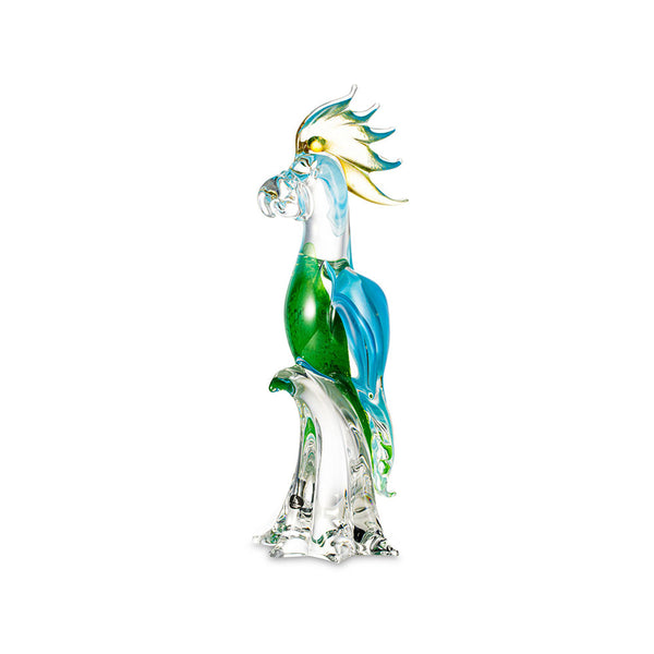 Duccio Di Segna Parrot Turquoise Big crystal sculpture in vibrant green and blue, a luxury glass decor piece available at Spacio India