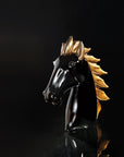Horse Head Medium Black Gold crystal centerpiece by Duccio Di Segna, featuring a glossy black finish with gold mane accents, available at Spacio India retail stores and online. Ideal for luxury home decor and gifting.