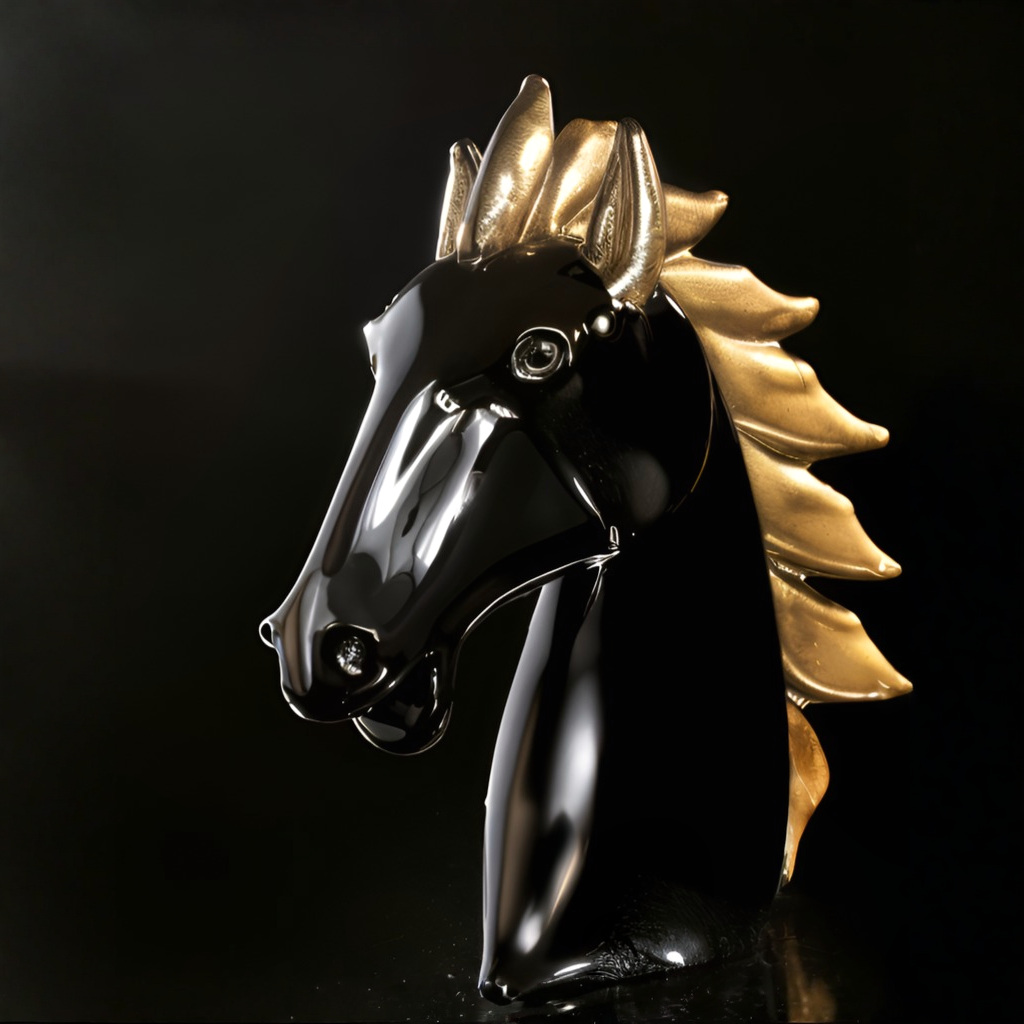 Horse Head Big Black Gold Sculpture by Duccio Di Segna | Spacio