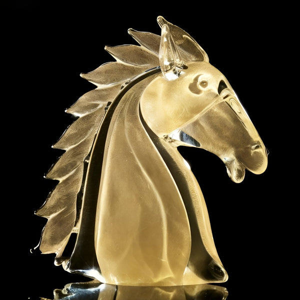 Duccio Di Segna crystal horse head sculpture in transparent gold finish, a luxury centerpiece available at Spacio India