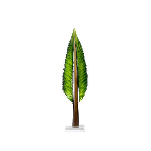 Decorative crystal leaf sculpture on a white background