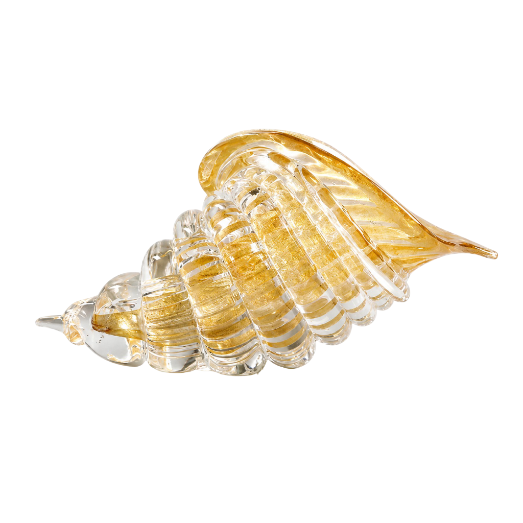Decorative crystal shell with gold and clear glass on a white background