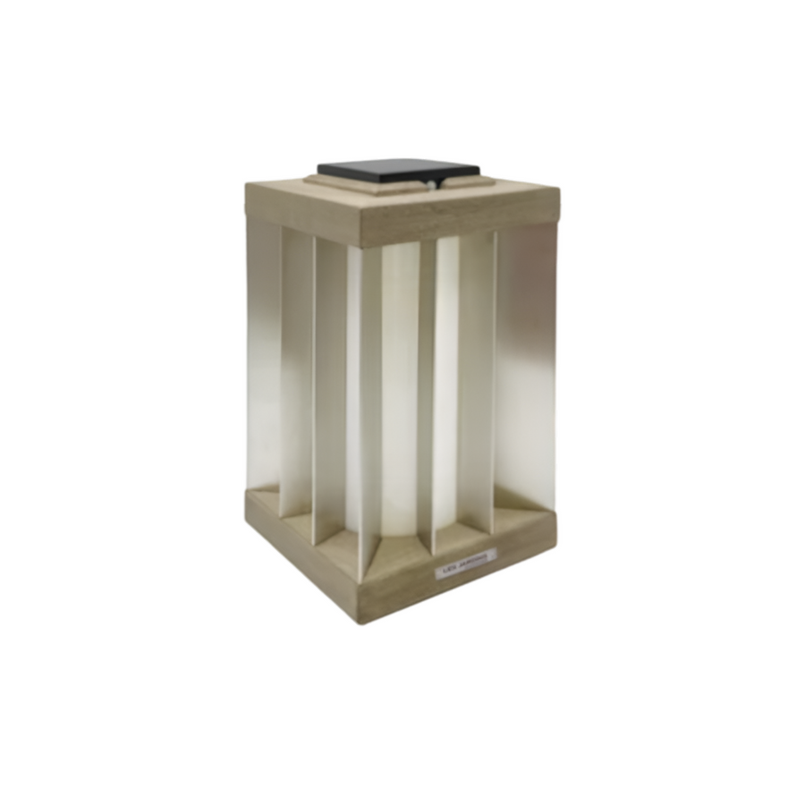 Beige solar lantern with a solar panel on a white background