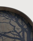 Wooden wall art panel cum serving tray with tree design on a white background
