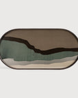 Rectangular wall art cum serving tray with layered color design on a white background