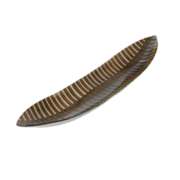 Decorative leaf-shaped plate with wavy edge on a white background by Evans Atelier available at Spacio retail stores in Mumbai & Kolkata.