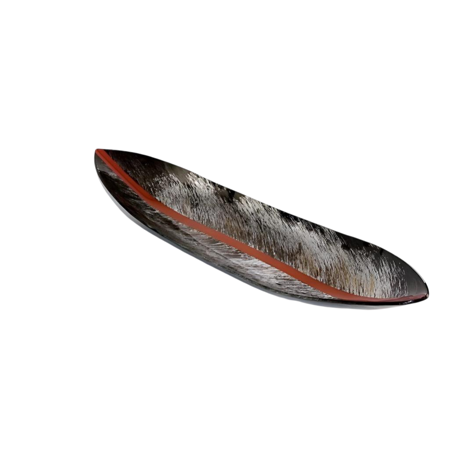 Decorative plate with a black and brown design on a white background by Evans Atelier available at Spacio retail stores in Mumbai & Kolkata. 