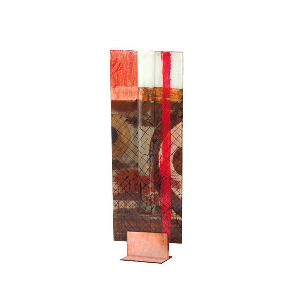 Abstract art vase with red and white colors on a white background from Evans Atelier available at Spacio retail stores in India. 