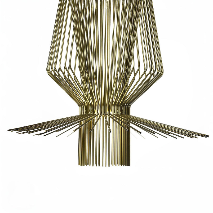 Gold decorative wall art with geometric design on a white background