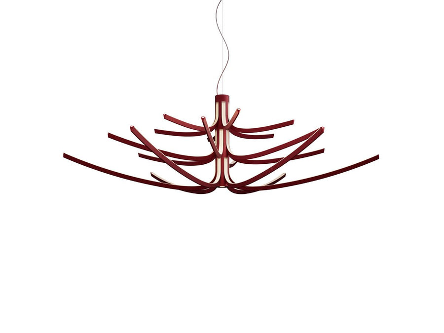 Modern red chandelier on a white background
