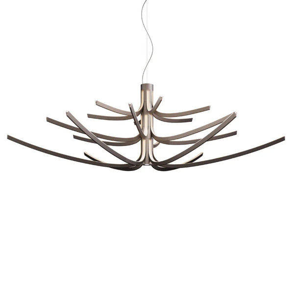 Modern chandelier with metallic finish on a white background from Foscarini available at Spacio retail stores in Mumbai & Kolkata. 
