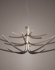 Modern chandelier with wooden design on a gray background