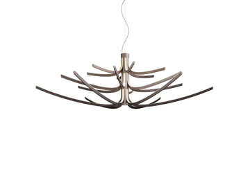 Modern chandelier with metallic finish on a white background from Foscarini available at Spacio retail stores in Mumbai & Kolkata. 