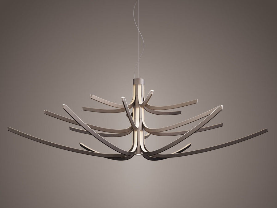 Modern chandelier with wooden design on a gray background