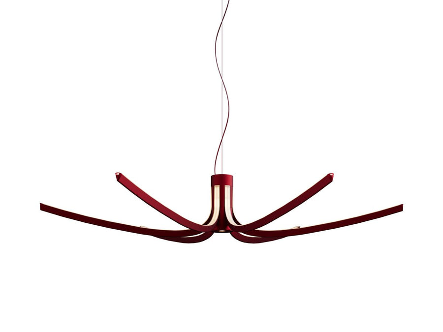 Modern suspension light with red accents on a white background from Foscarini available at Spacio retail stores in Mumbai & Kolkata. 