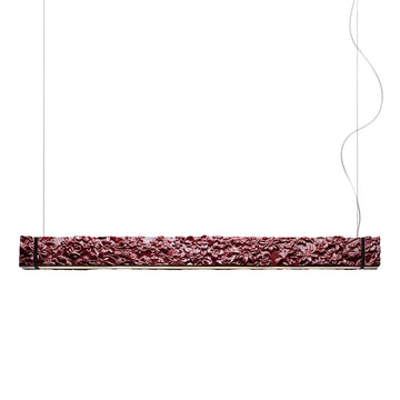 Decorative rectangular ceramic suspension lamp with intricate patterns on a white background from Foscarini available at Spacio retail stores in Mumbai & Kolkata.
