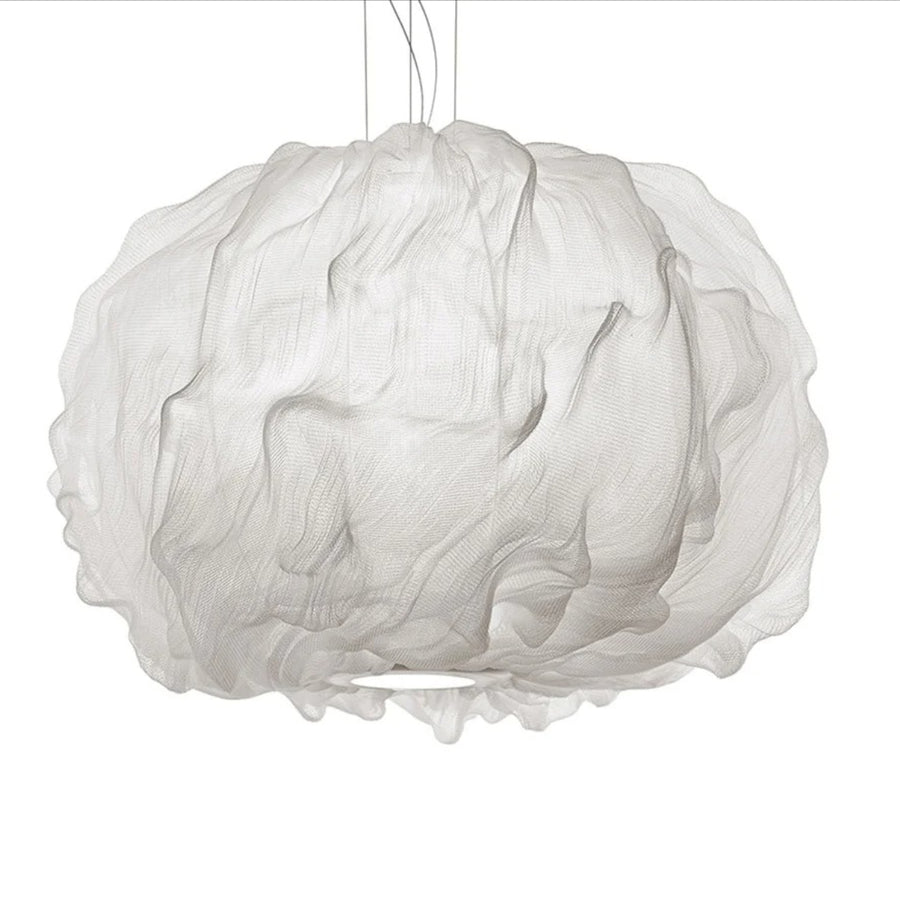 White, cloud-like pendant lamp on a white background from Foscarini available at Spacio retail stores in Mumbai & Kolkata. 