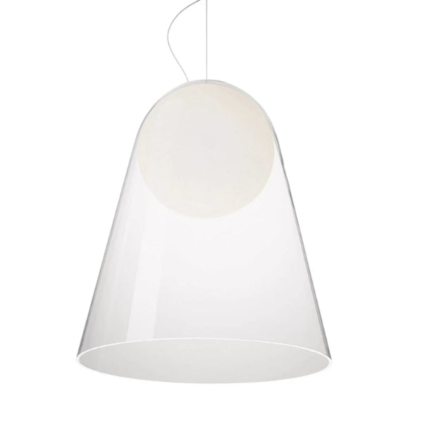 White suspension light on a white background from Foscarini available at Spacio retail stores in Mumbai & Kolkata. 