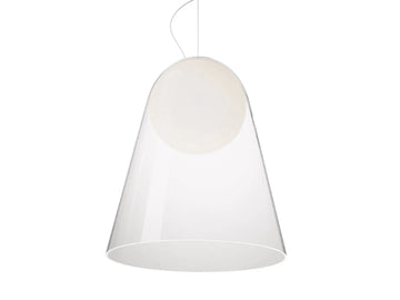 White suspension light on a white background from Foscarini available at Spacio retail stores in Mumbai & Kolkata. 