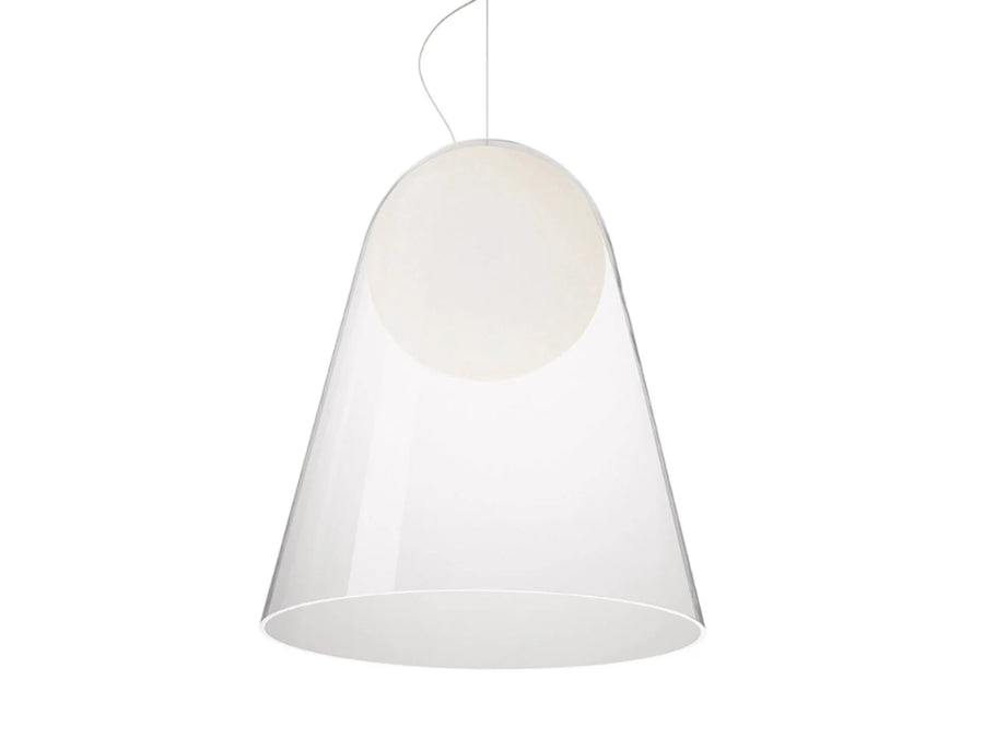 White suspension light on a white background from Foscarini available at Spacio retail stores in Mumbai & Kolkata. 