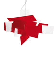 Red and white geometric pendant light on a white background from Foscarini available at Spacio retail stores in Mumbai. 