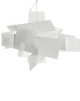 Modern white pendant lamp with geometric design on a white background from Foscarini available at Spacio retail stores in Mumbai & Kolkata. 