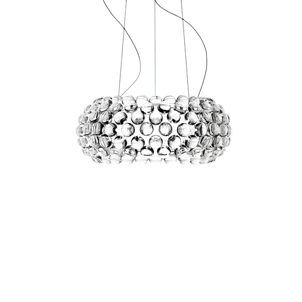 Modern pendant light with a bubble-like design on a white background from Foscarini available at Spacio retail stores in Mumbai & Kolkata. 