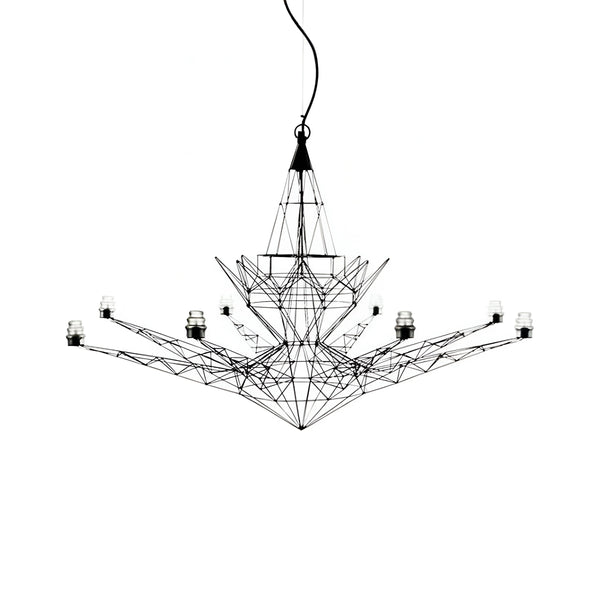 Geometric chandelier with black lines on a white background from Foscarini available at Spacio retail stores in Mumbai & Kolkata. 