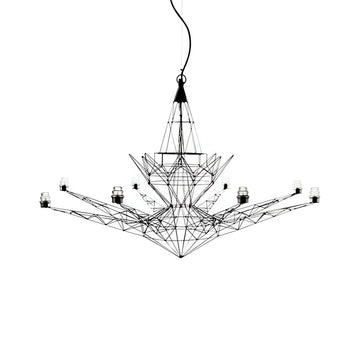 Geometric chandelier with black lines on a white background from Foscarini available at Spacio retail stores in Mumbai & Kolkata. 