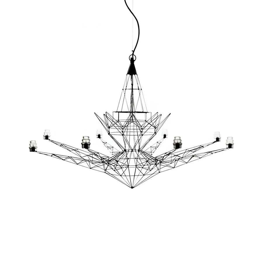 Geometric chandelier with black lines on a white background from Foscarini available at Spacio retail stores in Mumbai & Kolkata. 