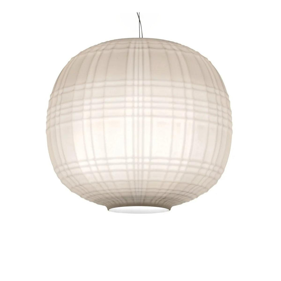 White spherical glass lamp on a white background from Foscarini available at Spacio retail stores in Mumbai & Kolkata. 