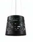 Black pendant light with a unique design on a white background from Foscarini available at Spacio retail store in Mumbai & Kolkata. 