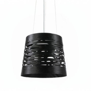 Black pendant light with a unique design on a white background from Foscarini available at Spacio retail store in Mumbai & Kolkata. 