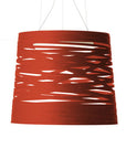 Red pendant lamp with a unique design on a white background