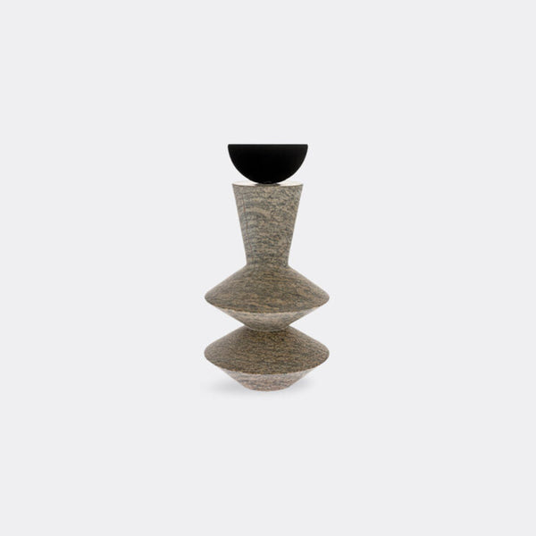 Decorative stone and carbon steel sculpture with a textured design on a white background