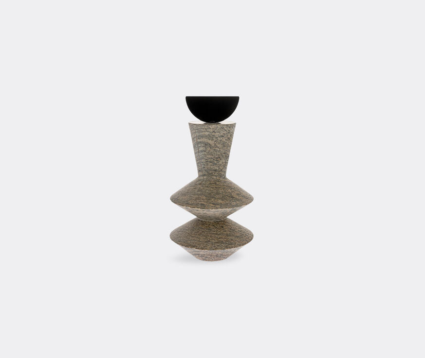 Decorative stone and carbon steel sculpture with a textured design on a white background