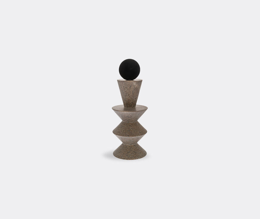 Decorative mixed media sculpture with a black metal and textured grey soap stone on a white background titled as Contantein Totem 04, from Gardeco available at Spacio retail store in Mumbai & Kolkata. 