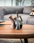 A coffee table adorned with a beautiful Gardeco Ceramic Sculpture Darius Brown vase.