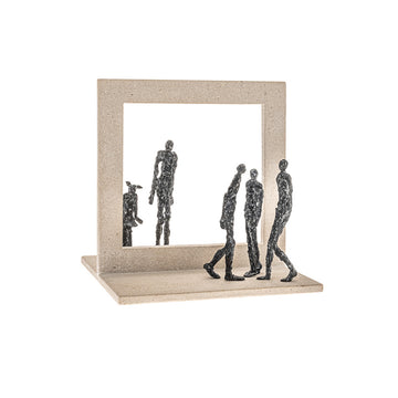 Decorative sculpture of people made in bronze and stone on a white background. 
