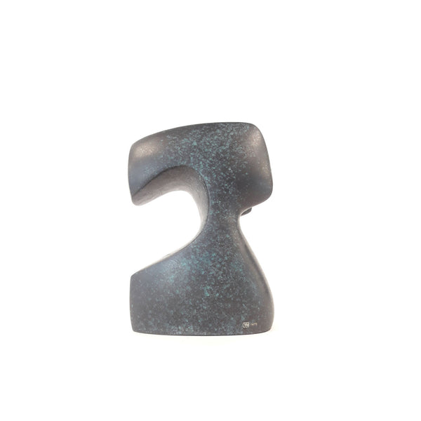 Blue green patina finish bronze sculpture on a white background