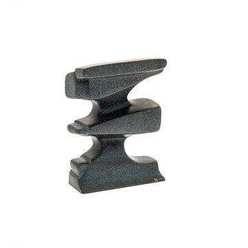 Gray metal sculpture on a white background