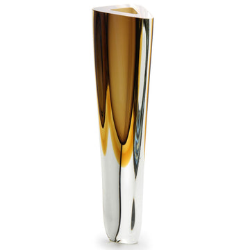 A Gardeco Glass Vase Triangle 1 Fume Amber featuring a bi-color gold and silver design.