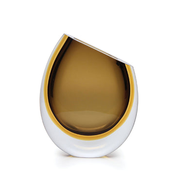 A Gardeco glass vase 96 Fume Amber with a handcrafted gold rim.