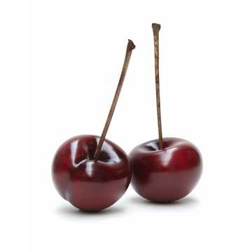 Two Gardeco Ceramic Sculpture Cherry Black Ginja Mini on a white background, perfect for adding a touch of fruit decor to your space.